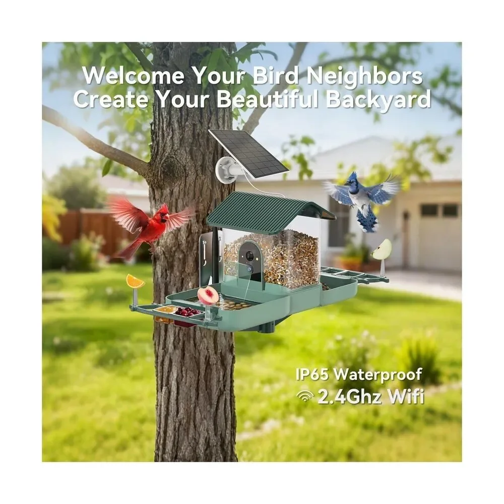 Dual-Lens Bird Feeder with Camera & Bird Bath Combo, Watch Birds Eat & Bathe ...